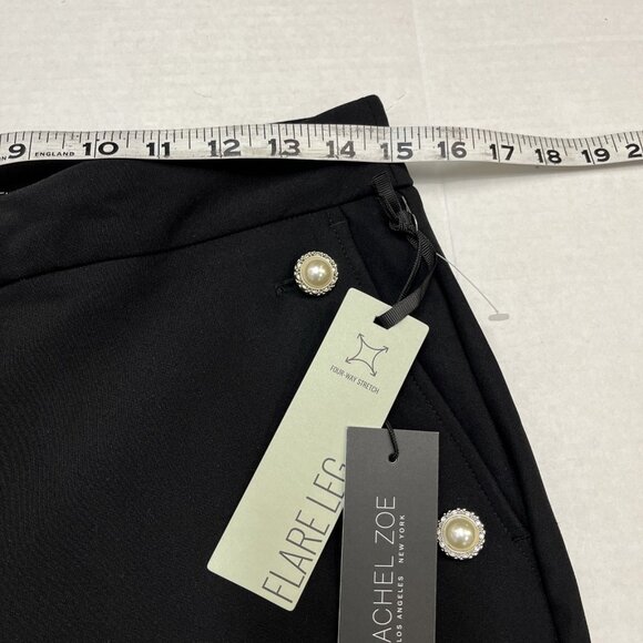 Rachel Zoe Pants Women 6 Black Hi Rise Flare Leg Jersey Knit Pearl Button Detail - Picture 7 of 12